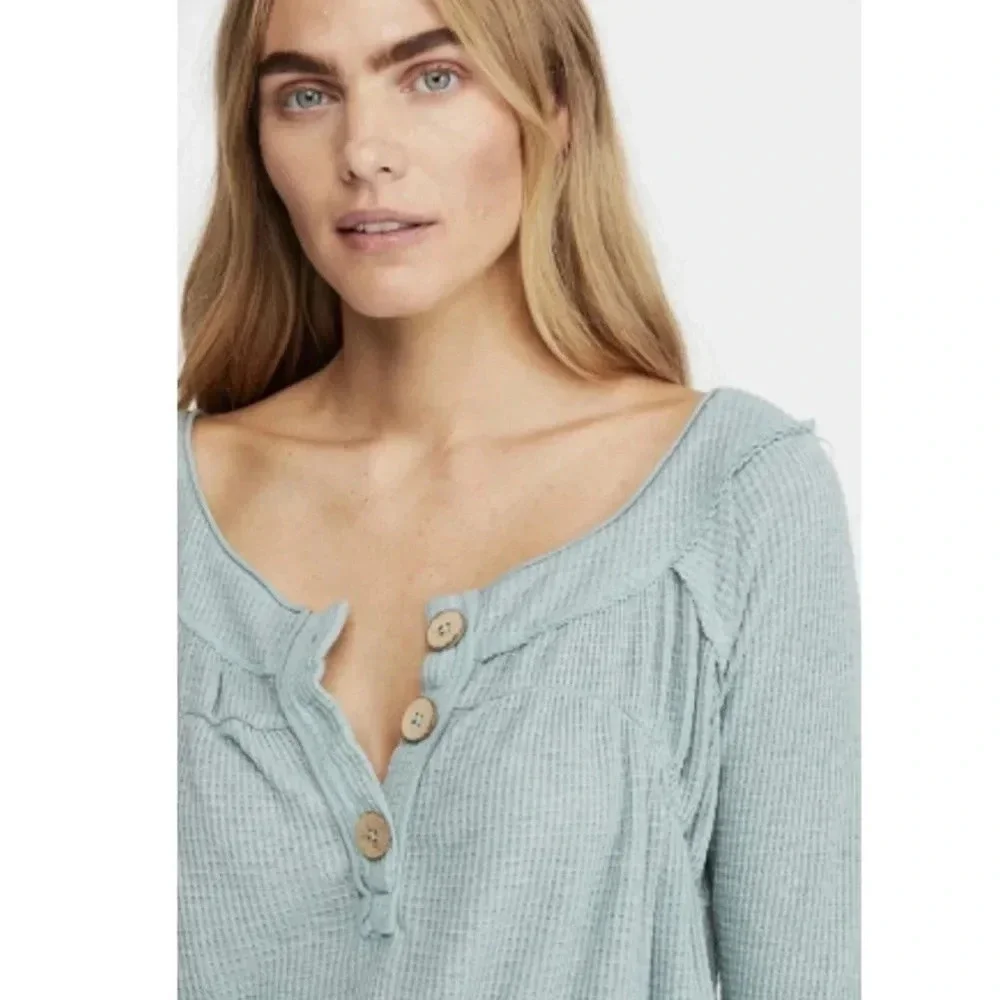 Free People Green Must Have Henley Knit Top